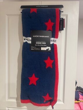 Lucky Brand Navy Blue Throw with Red Star Pattern
